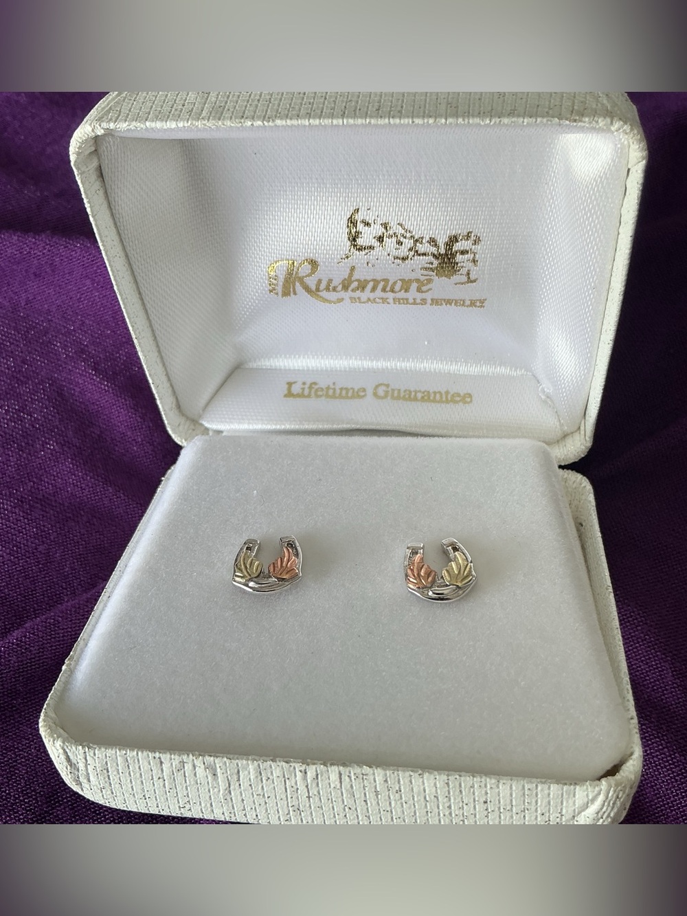 BLACK HILLS GOLD RGC Rushmore Horseshoe Equestrian Luck Earrings 925 12K